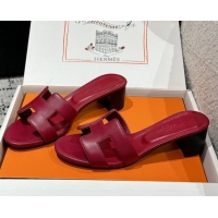 Stylish Hermes Classic Oasis Heel Slides Sandal 4.5cm in Shiny Calfskin Dark Burgundy 0606105