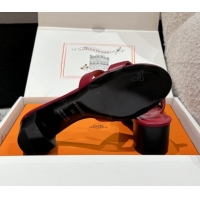 Stylish Hermes Classic Oasis Heel Slides Sandal 4.5cm in Shiny Calfskin Dark Burgundy 0606105