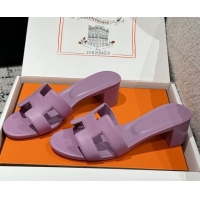 Big Discount Hermes Classic Oasis Heel Slides Sandal 4.5cm in Shiny Calfskin Purple 0606106