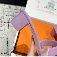 Big Discount Hermes Classic Oasis Heel Slides Sandal 4.5cm in Shiny Calfskin Purple 0606106