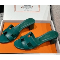 Stylish Hermes Classic Oasis Heel Slides Sandal 4.5cm in Shiny Calfskin Green 0606107