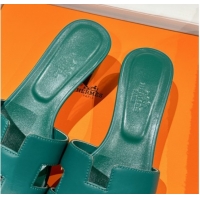 Stylish Hermes Classic Oasis Heel Slides Sandal 4.5cm in Shiny Calfskin Green 0606107