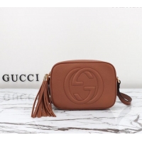 Top Design Gucci Soho Small Leather Interlocking G Tassel Disco Camera Bag 308364 Brown 2024
