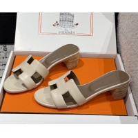 Cheap Price Hermes Classic Oasis Heel Slides Sandal 4.5cm in Shiny Calfskin Beige 0606109