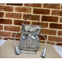 Spot Bulk Gucci Blondie Leather Mini Bucket Bag 760313 Silver 2024