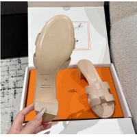 Duplicate Hermes Classic Oasis Heel Slides Sandal 4.5cm in Shiny Calfskin Beige 0606110