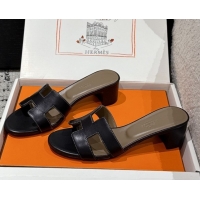Most Popular Hermes Classic Oasis Heel Slides Sandal 4.5cm in Shiny Calfskin Black 0606111