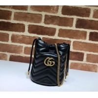 Luxurious Gucci GG Marmont Matelassé Mini Bucket Bag 575163 Black 2024