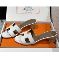 Luxury Hermes Classic Oasis Heel Slides Sandal 4.5cm in Shiny Calfskin White 0606112