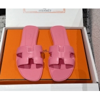 Discount Hermes Classic Oran Flat Slides Sandal in Shiny Calfskin Pink 0606115