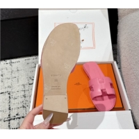 Discount Hermes Classic Oran Flat Slides Sandal in Shiny Calfskin Pink 0606115