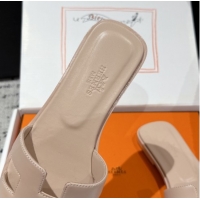 Best Product Hermes Classic Oran Flat Slides Sandal in Shiny Calfskin Rose Beige 0606117