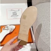 Pretty Style Hermes Classic Oran Flat Slides Sandal in Shiny Calfskin White 0606119