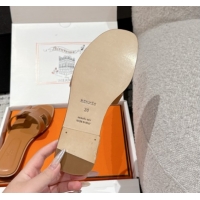 Top Grade Hermes Classic Oran Flat Slides Sandal in Shiny Calfskin Brown 0606123