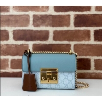 Inexpensive Gucci Padlock Small GG Canvas and Leather Shoulder Bag 409487 Dusty Blue 2024