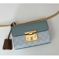 Inexpensive Gucci Padlock Small GG Canvas and Leather Shoulder Bag 409487 Dusty Blue 2024