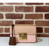 Famous Brand Gucci Padlock Small GG Canvas and Leather Shoulder Bag 409487 Dusty Pink 2024