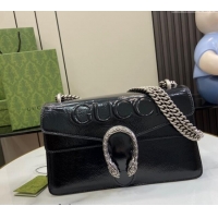 Luxury Cheap Gucci Dionysus Small Shoulder Bag in Patent Leather with GUCCI Logo 795005 Black 2024