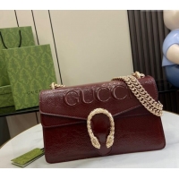 Best Quality Gucci Dionysus Small Shoulder Bag in Patent Leather with GUCCI Logo 795005 Dark Burgundy 2024