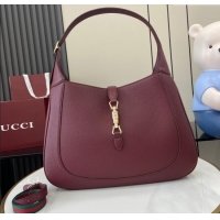 Discount Gucci Jackie Large Shoulder Bag in Black Soft Grainy Leather 813650 Burgundy 2024