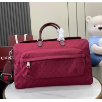 Top Grade Gucci Mens Medium GG Canvas Duffle Travel bag 802095 Rosso Ancora Red 2024