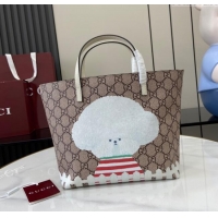 Top Quality Gucci Children's Dog Print Canvas Tote Bag 410812 Grey/White 2024