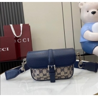 Luxury Cheap Gucci GG Super Mini Bag in Beige and Blue Original GG Canvas and Leather 795213 2024