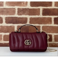 Super Quality Gucci Quilted Puffy Leather Milano Mini Top Handle bag 806017 Dark Burgundy 2024