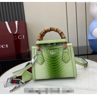 Top Quality Gucci Diana Mini Tote Bag in Snakeskin Embossed Leather 702732 Green 2024