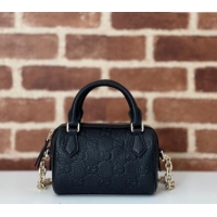 Good Product Gucci GG Leather Emblem Super Mini Top Handle bag 815256 Black 2024