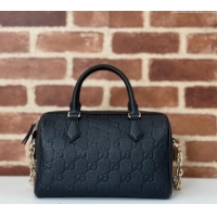 Super Quality Gucci GG Leather Emblem Small Top Handle bag 815255 Black 2024