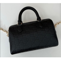 Super Quality Gucci GG Leather Emblem Small Top Handle bag 815255 Black 2024