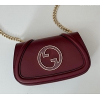 Low Cost Gucci Blondie Leather Mini Shoulder Bag 815711 Dark Burgundy 2024