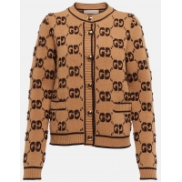 ​Inexpensive Gucci Wool Boucle Jacquard Cardigan G8794 Brown