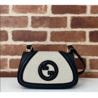 Famous Brand Gucci Blondie Small Shoulder bag in Linen Canvas and Leather 815700 Black 2024