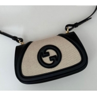 Famous Brand Gucci Blondie Small Shoulder bag in Linen Canvas and Leather 815700 Black 2024