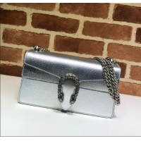 Luxury Cheap Gucci Dionysus Metallic Leather Small Shoulder Bag ‎499623 Silver/Strass 2024