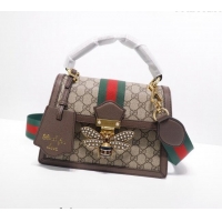 Promotional Gucci Sylvie GG Canvas Top Handle Bag with Bee 476541 Beige/Brown 2024