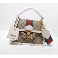 Low Price Gucci Sylvie GG Canvas Top Handle Bag with Bee 476541 Beige/White 2024