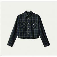 Well Crafted Miu Miu Plaid Oversized Cropped Wool Shirt 89502 Green 2025