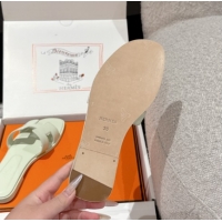 Low Cost Hermes Classic Oran Flat Slides Sandal in Shiny Calfskin Pale Green 0606128