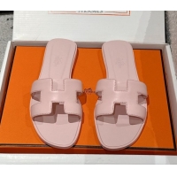 Best Product Hermes Classic Oran Flat Slides Sandal in Shiny Calfskin Pink 0606137