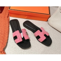 Best Price Hermes Classic Oran Flat Slides Sandal in Suede and Strass Pink 0606184