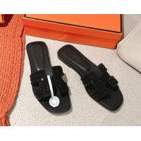 Cheap Price Hermes Classic Oran Flat Slides Sandal in Suede and Strass All Black 0606185