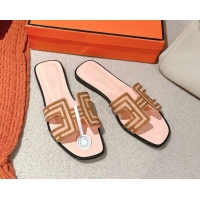 Classic Hot Hermes Classic Oran Flat Slides Sandal in Suede and Strass Beige 0606186