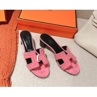 Stylish Hermes Classic Oasis Heel Slides Sandal 5cm in Suede and Strass Pink2 0606188