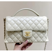 Pretty Style Chanel Lambskin Medium Flap Bag with Top Handle AS5356 Light Beige 2025 Top Quality
