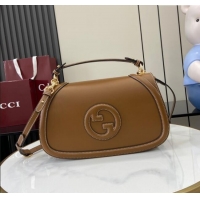 New Cheap Gucci Blondie Large Top Handle Bag 815716 Brown Smooth Leather 2024