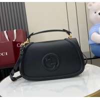 New Design Gucci Blondie Large Top Handle Bag 815716 Black Smooth Leather 2024