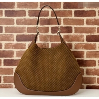 New Stylish Gucci GG Suede and Leather Medium Shoulder bag 815924 Light Brown 2024